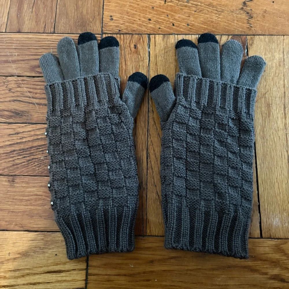 Khaki Green Layered Gloved with Rhinestones